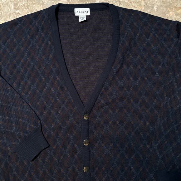 Vintage Alfani Cardigan Mens Large Purple Argyle Diamond Sweater Preppy 90s - Picture 1 of 7